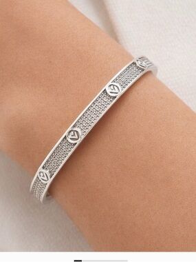 Fendi Silver Pavé Logo Cuff Bracelet